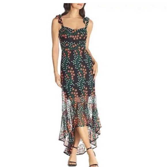 Dress the Population Wren Tie Shoulder Floral Embroidery Maxi Dress Size SMALL - Picture 2 of 13